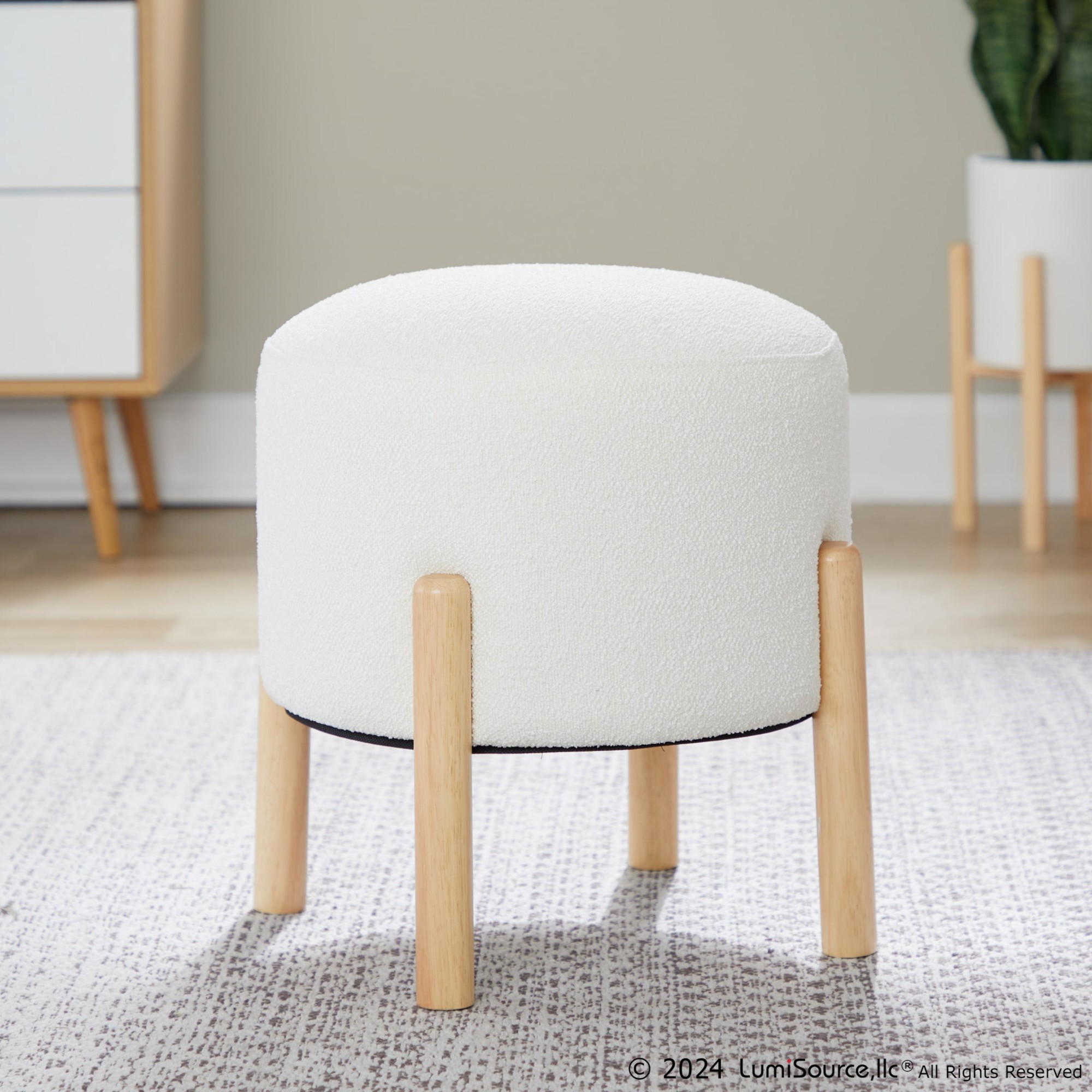 LumiSource Michelle 16-Inch Contemporary Cream Ottoman Natural Wood 3 LumiSource Michelle 16-Inch Contemporary Cream Ottoman Natural Wood - Image 3