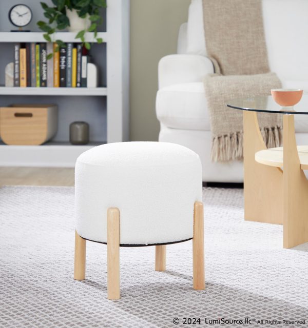 LumiSource Michelle 16 Inch Contemporary Cream Ottoman Natural Wood