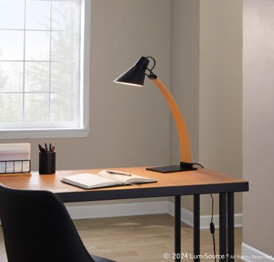 LumiSource Noah Mid-Century Modern Natural Wood and Black Lamp