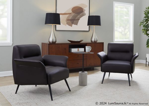 LumiSource Petal Espresso Faux Leather Black Metal Contemporary Accent Chair 1