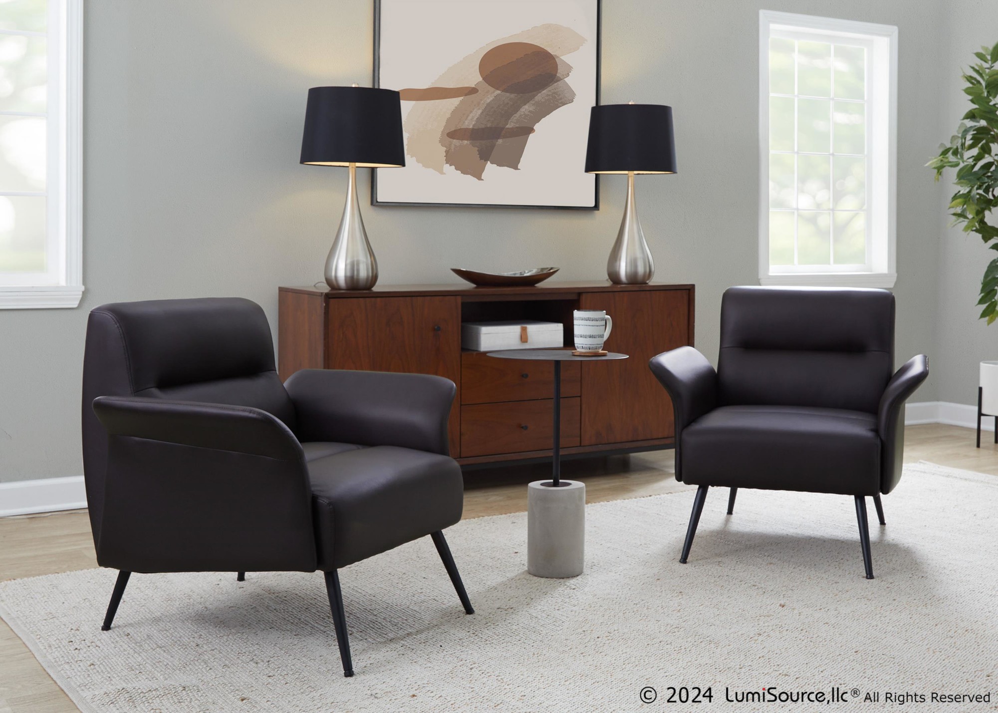 LumiSource Petal Espresso Faux Leather Black Metal Contemporary Accent Chair 2 LumiSource Petal Espresso Faux Leather Black Metal Contemporary Accent Chair - Image 2