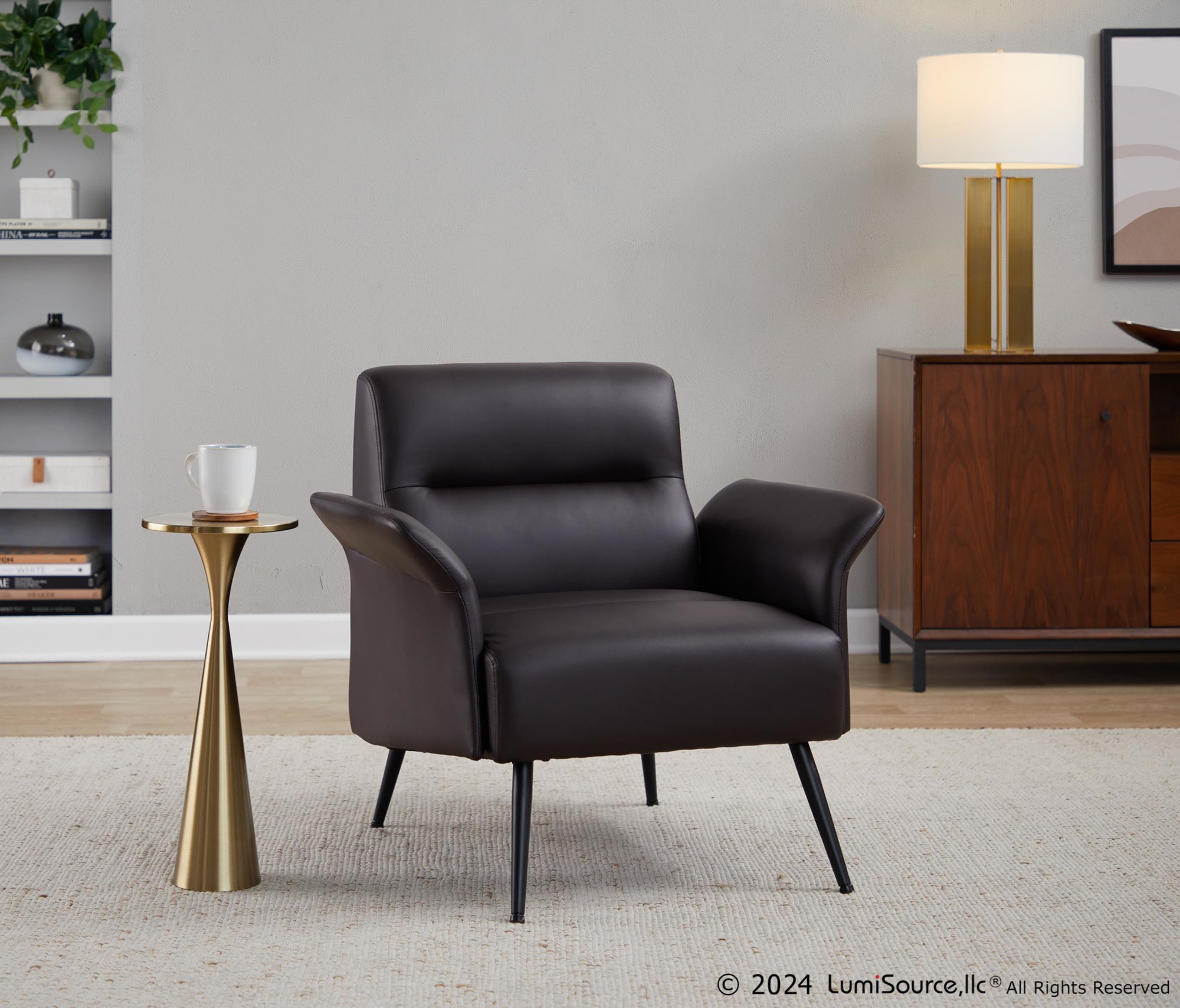 LumiSource Petal Espresso Faux Leather Black Metal Contemporary Accent Chair 1 LumiSource Petal Espresso Faux Leather Black Metal Contemporary Accent Chair