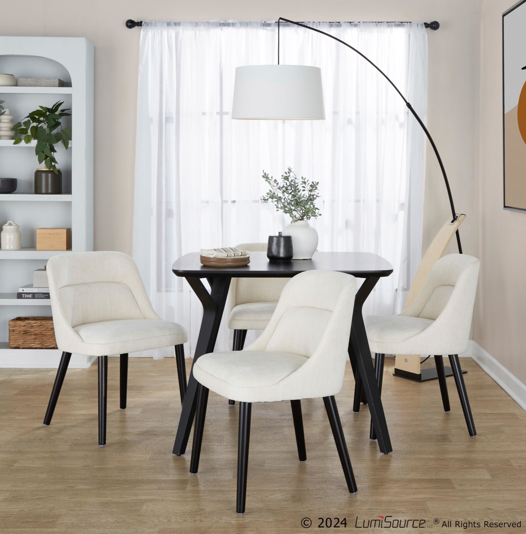 LumiSource Rina Black Wood Cream Mid-Century Dining Chairs (Set of 2) 3 LumiSource Rina Black Wood Cream Mid-Century Dining Chairs (Set of 2) - Image 3