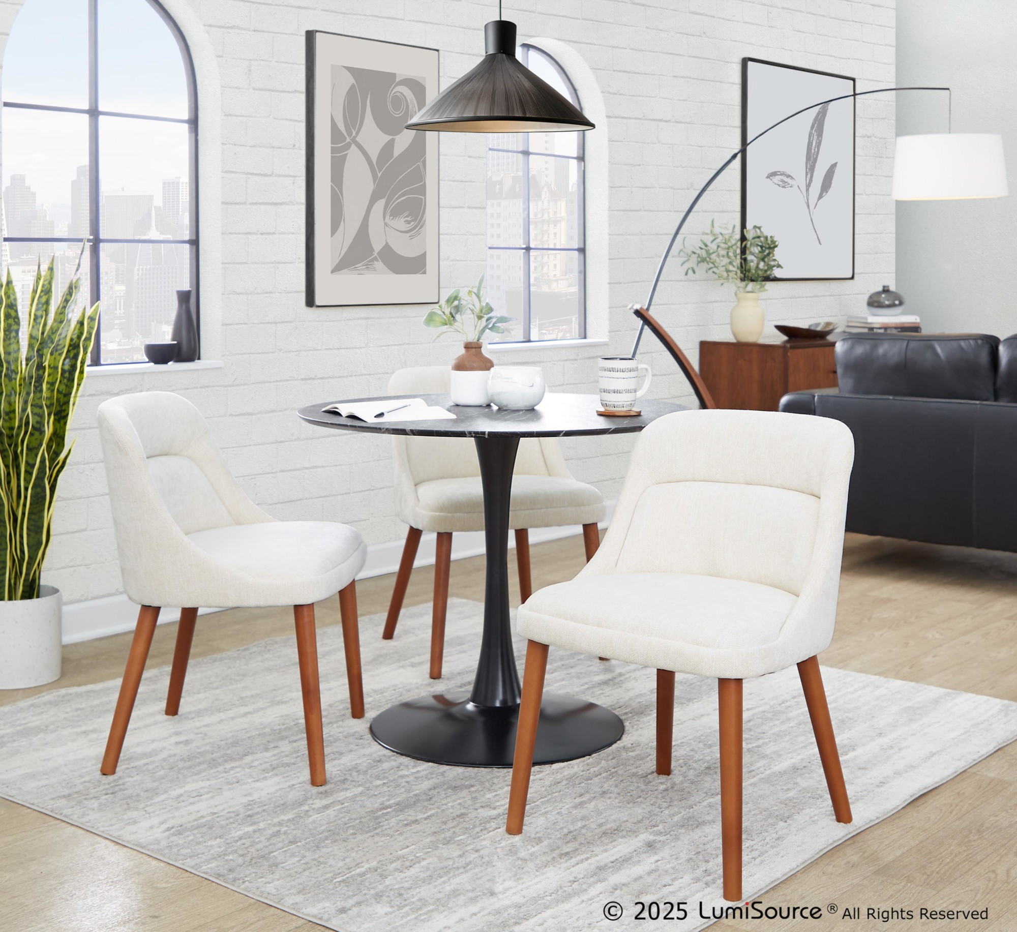LumiSource Rina Mid-Century Modern Walnut/Cream Dining Chairs (Set of 2) 1 LumiSource Rina Mid-Century Modern Walnut/Cream Dining Chairs (Set of 2)