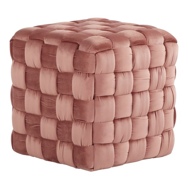LumiSource Square 16 Inch Braided Contemporary Blush Pink Velvet Ottoman 1
