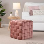 LumiSource Square 16-Inch Braided Contemporary Blush Pink Velvet Ottoman 6 LumiSource Square 16-Inch Braided Contemporary Blush Pink Velvet Ottoman