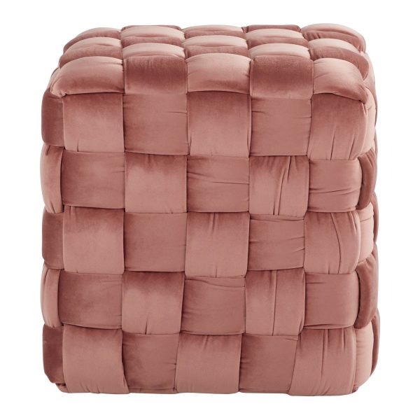 LumiSource Square 16 Inch Braided Contemporary Blush Pink Velvet Ottoman 2