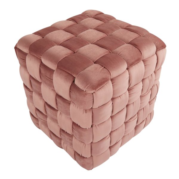 LumiSource Square 16 Inch Braided Contemporary Blush Pink Velvet Ottoman 3