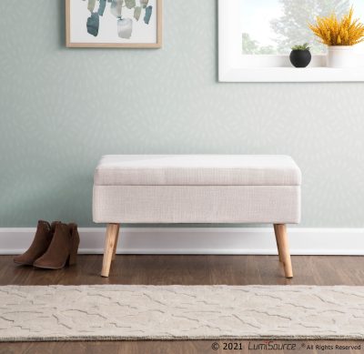 LumiSource Storage Natural Wood Beige Fabric Contemporary Bench