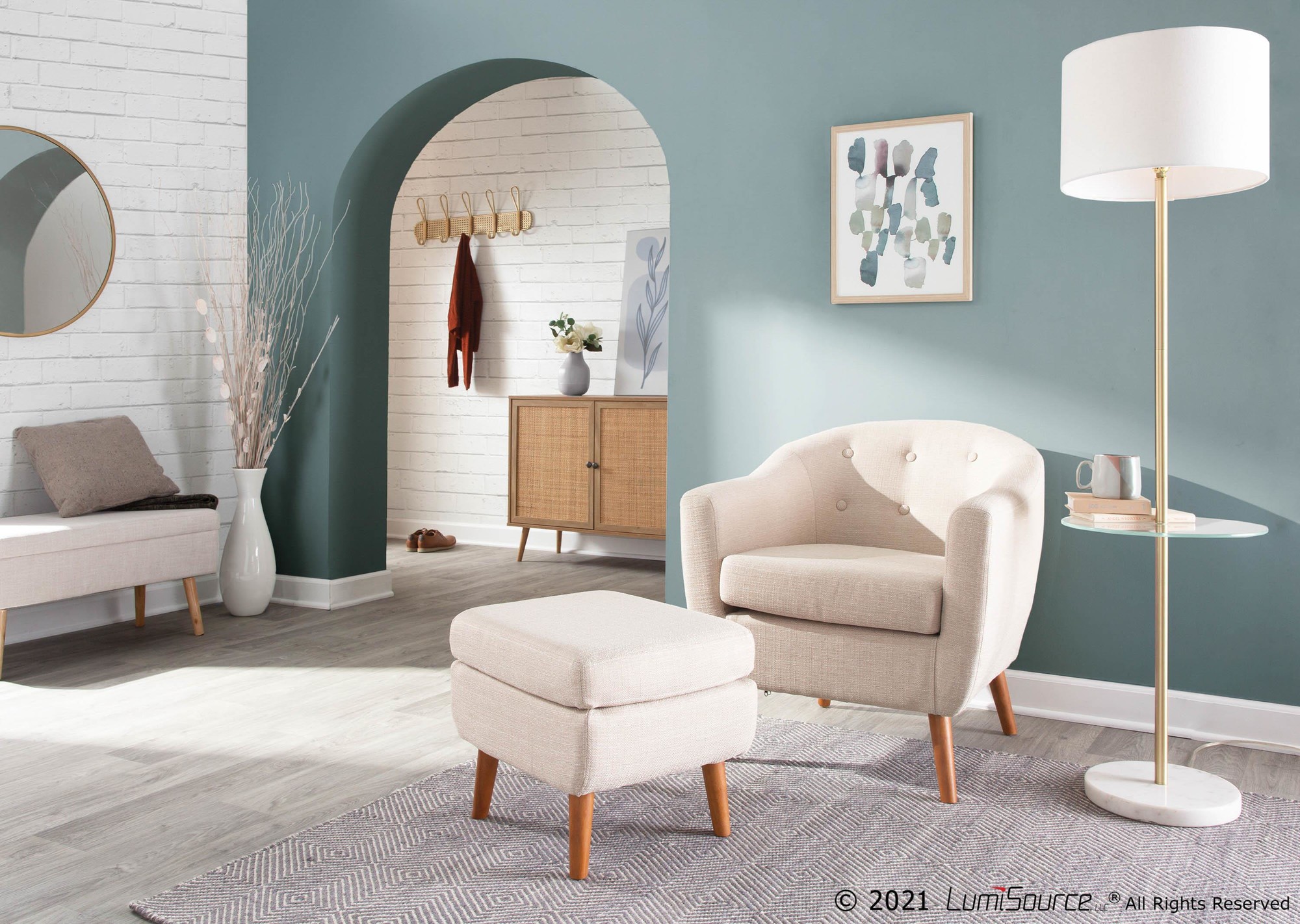 LumiSource Storage Natural Wood Beige Fabric Contemporary Bench 7 LumiSource Storage Natural Wood Beige Fabric Contemporary Bench - Image 7