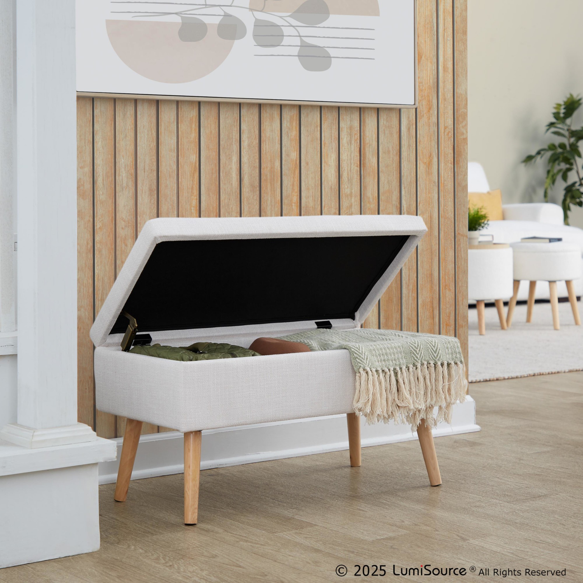 LumiSource Storage Natural Wood Beige Fabric Contemporary Bench 8 LumiSource Storage Natural Wood Beige Fabric Contemporary Bench - Image 8