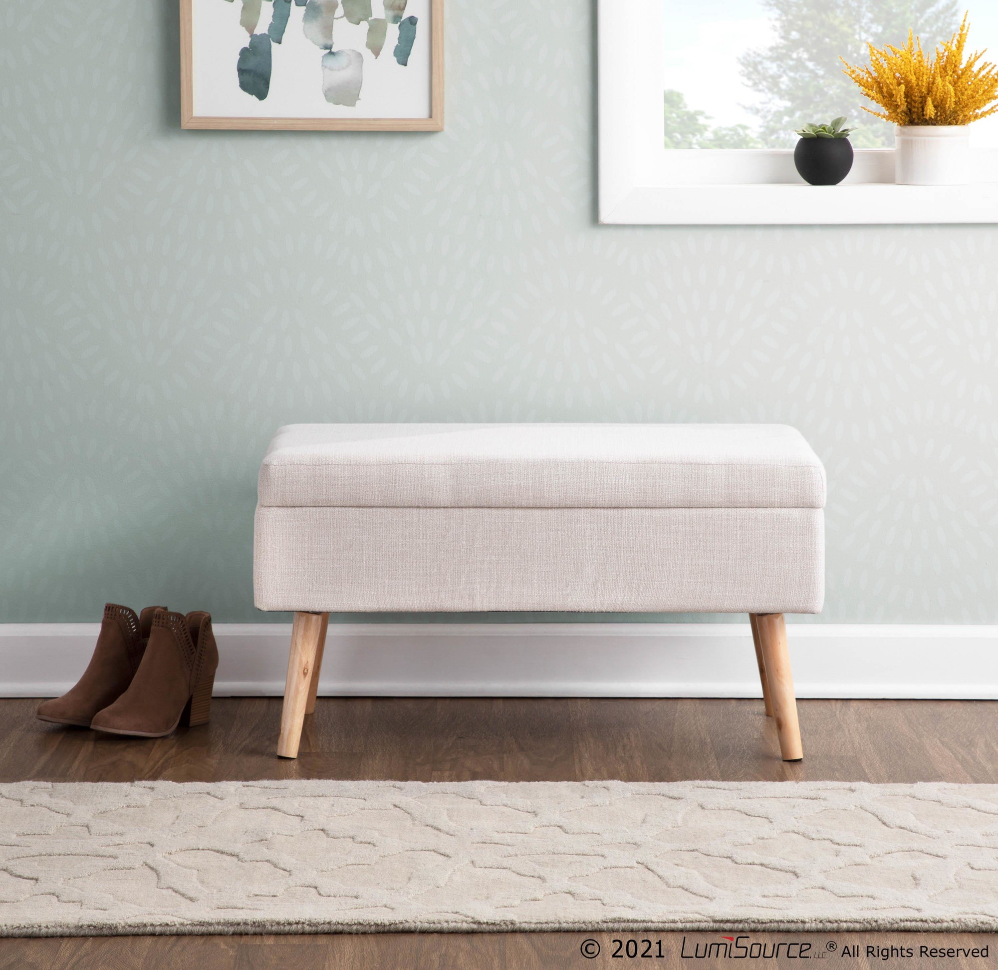 LumiSource Storage Natural Wood Beige Fabric Contemporary Bench 1 LumiSource Storage Natural Wood Beige Fabric Contemporary Bench