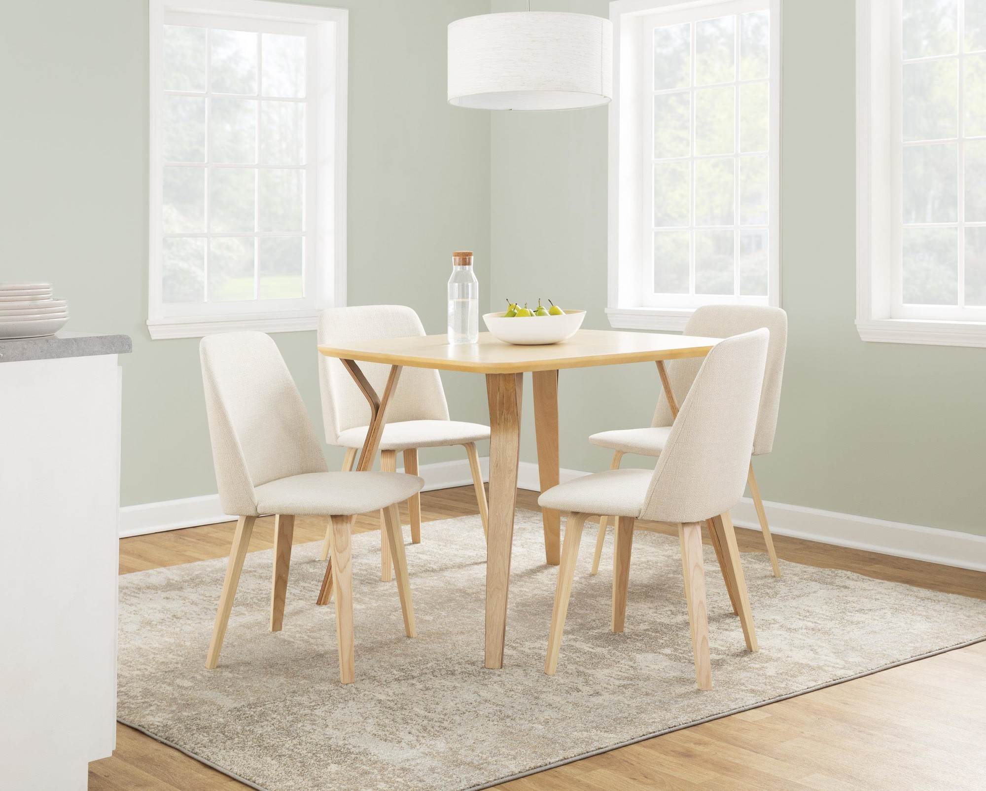 LumiSource Toriano Cream Fabric Mid-Century Dining Chairs (Set of 2) 2 LumiSource Toriano Cream Fabric Mid-Century Dining Chairs (Set of 2) - Image 2