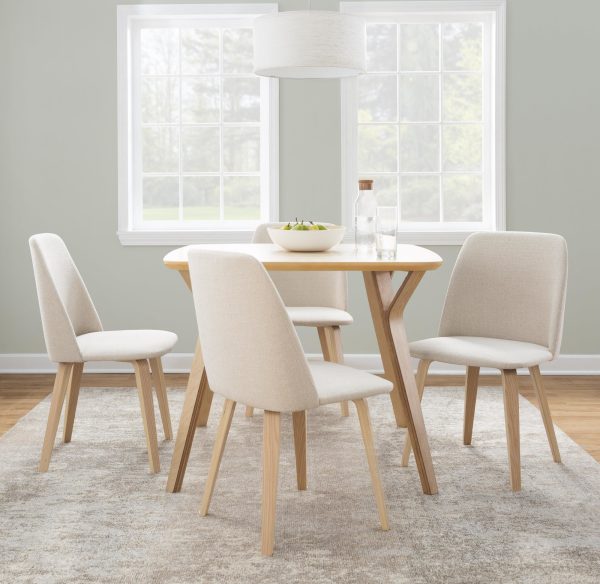 LumiSource Toriano Cream Fabric Mid Century Dining Chairs Set of 2
