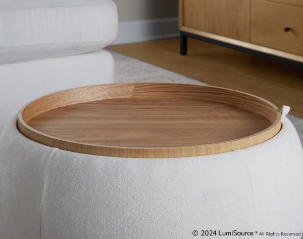 LumiSource Tray 26 Inch Natural Wood Contemporary Storage Pouf Ottoman 1