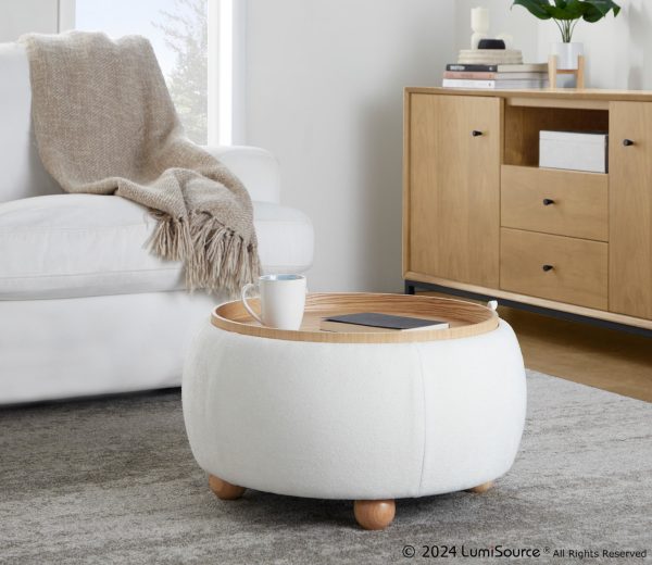 LumiSource Tray 26 Inch Natural Wood Contemporary Storage Pouf Ottoman 2