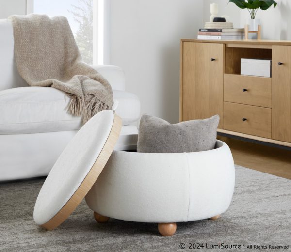 LumiSource Tray 26 Inch Natural Wood Contemporary Storage Pouf Ottoman 3