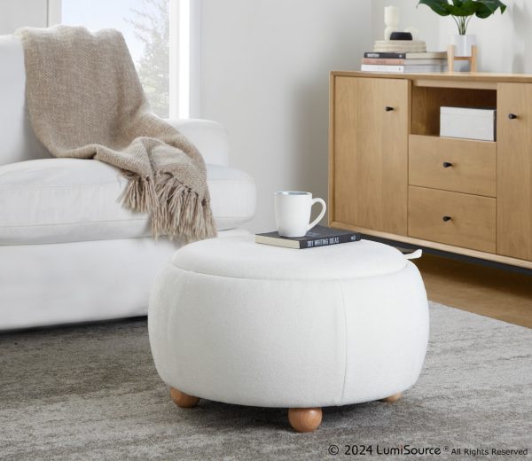 LumiSource Tray 26 Inch Natural Wood Contemporary Storage Pouf Ottoman 4