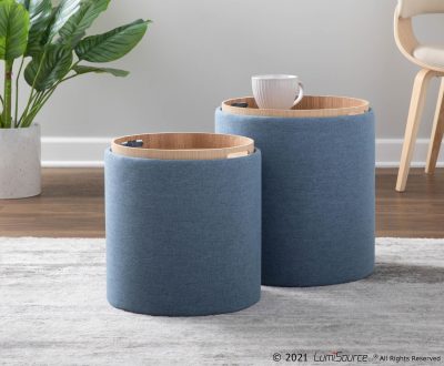 LumiSource Tray Blue Contemporary Nesting Ottoman Set