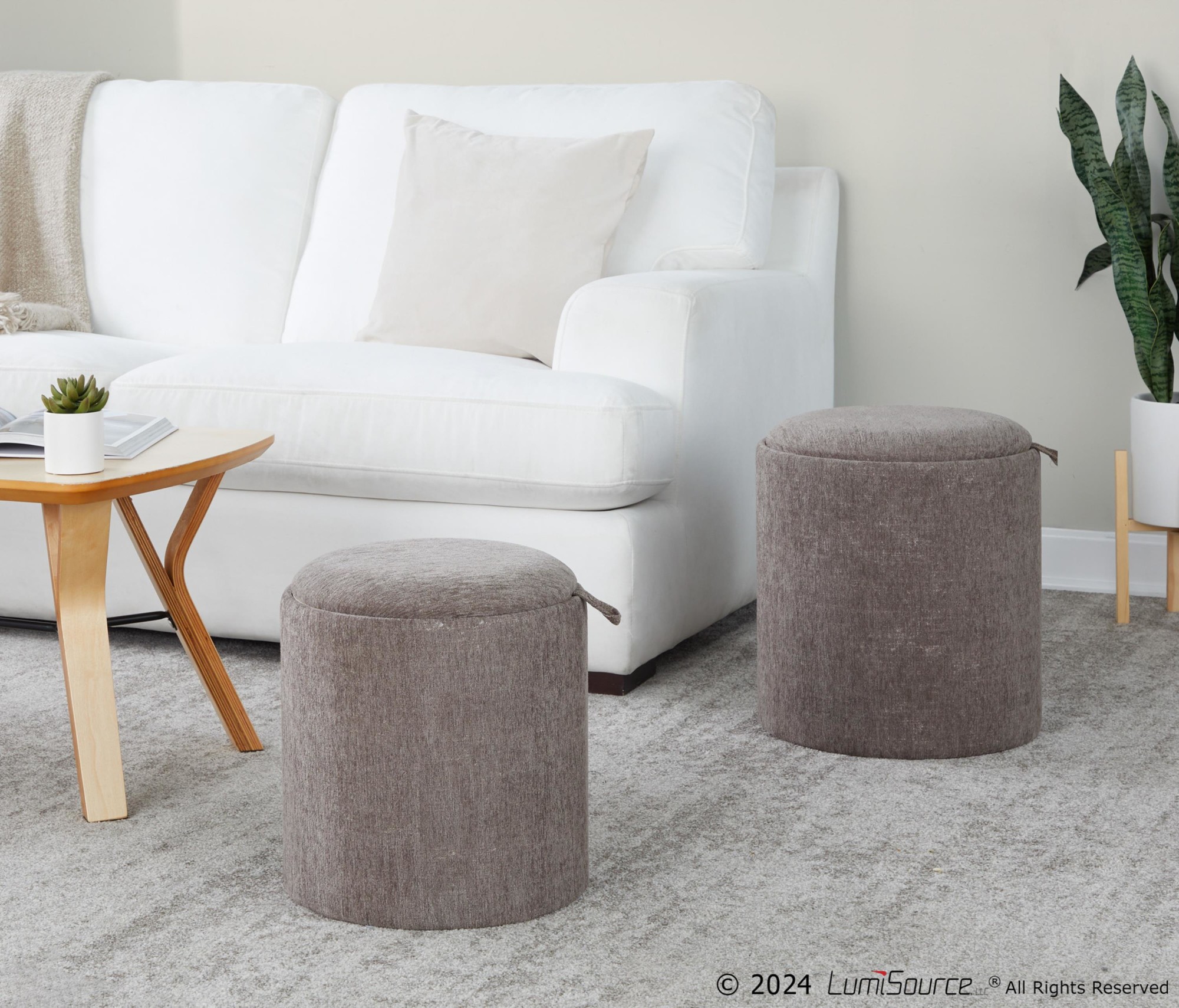 LumiSource Tray Brown Fabric Contemporary Nesting Ottoman Set 3 LumiSource Tray Brown Fabric Contemporary Nesting Ottoman Set - Image 3