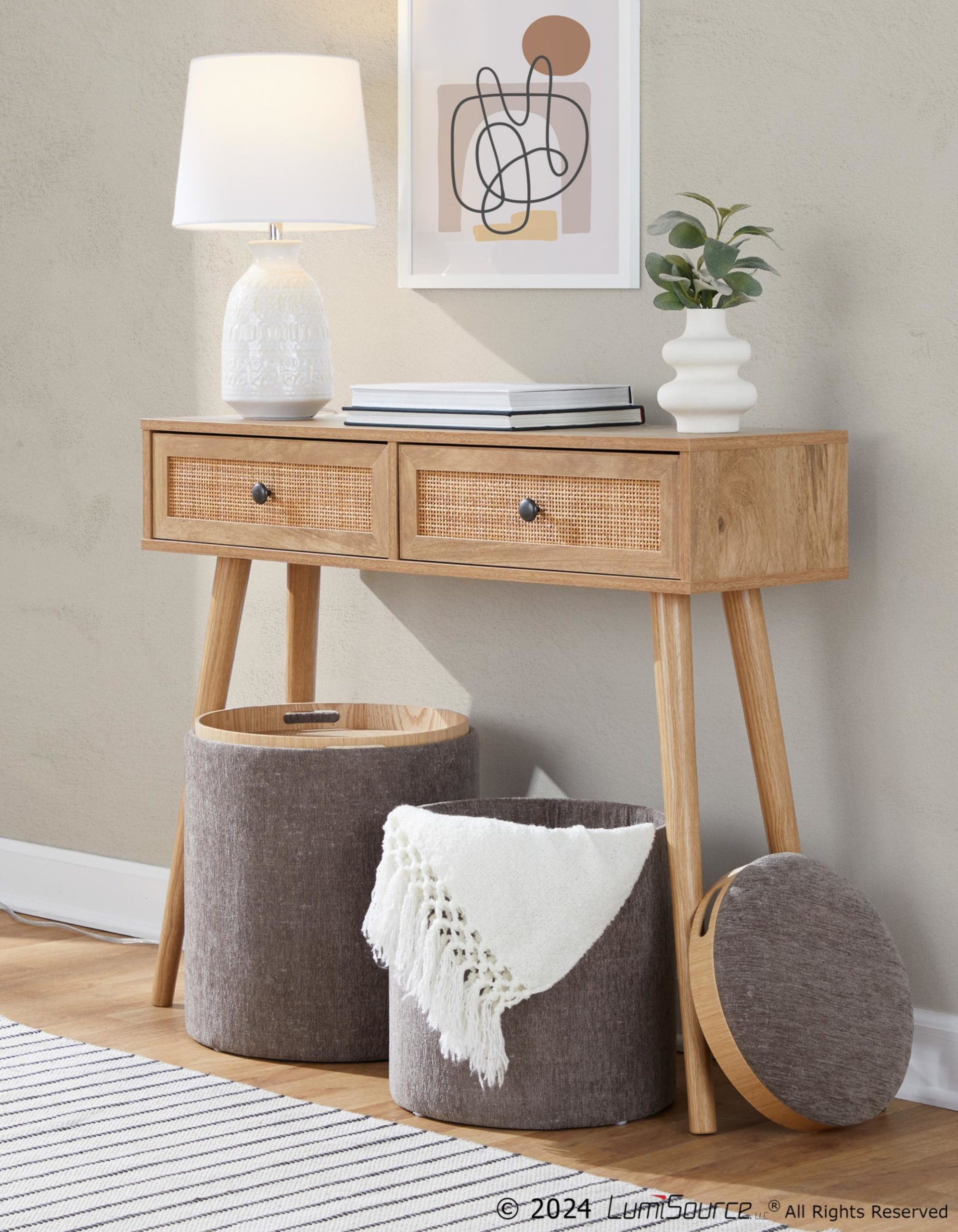 LumiSource Tray Brown Fabric Contemporary Nesting Ottoman Set 4 LumiSource Tray Brown Fabric Contemporary Nesting Ottoman Set - Image 4