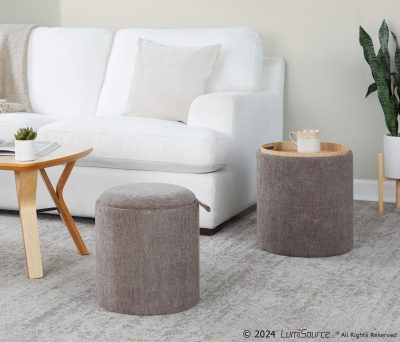 LumiSource Tray Brown Fabric Contemporary Nesting Ottoman Set