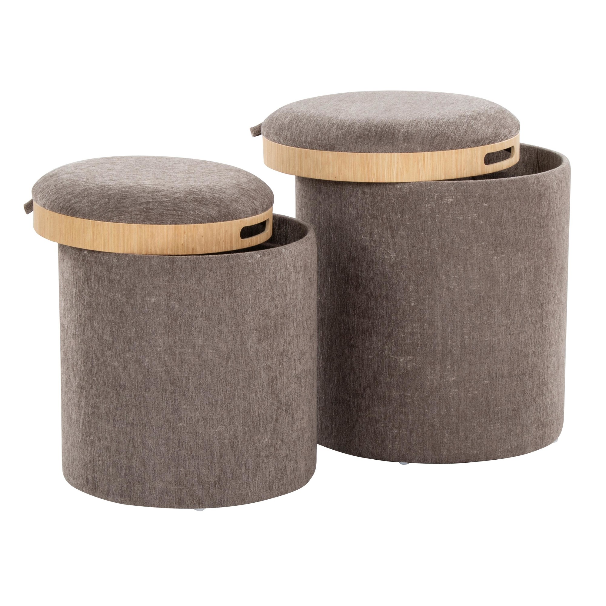 LumiSource Tray Brown Fabric Contemporary Nesting Ottoman Set 8 LumiSource Tray Brown Fabric Contemporary Nesting Ottoman Set - Image 8