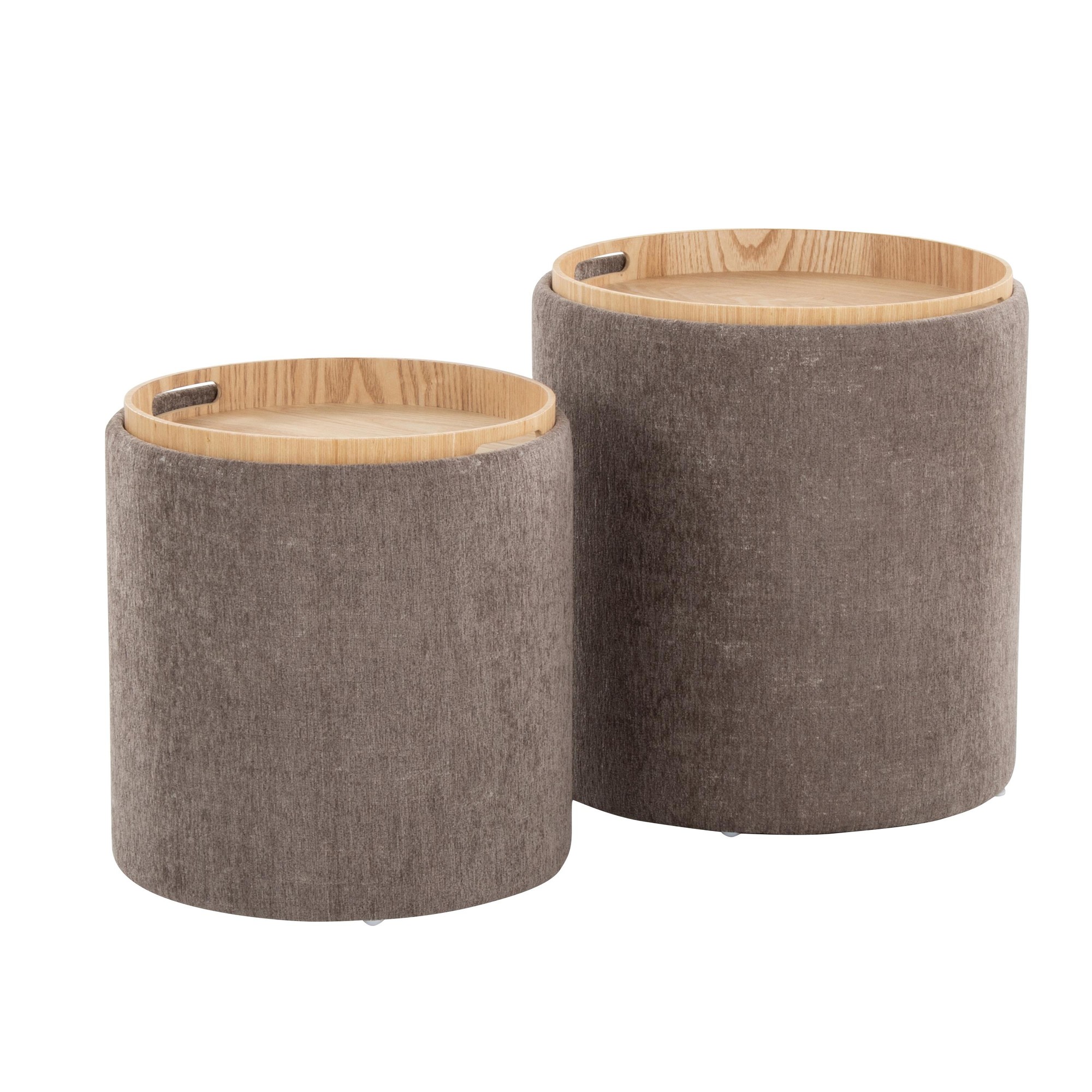 LumiSource Tray Brown Fabric Contemporary Nesting Ottoman Set 9 LumiSource Tray Brown Fabric Contemporary Nesting Ottoman Set - Image 9