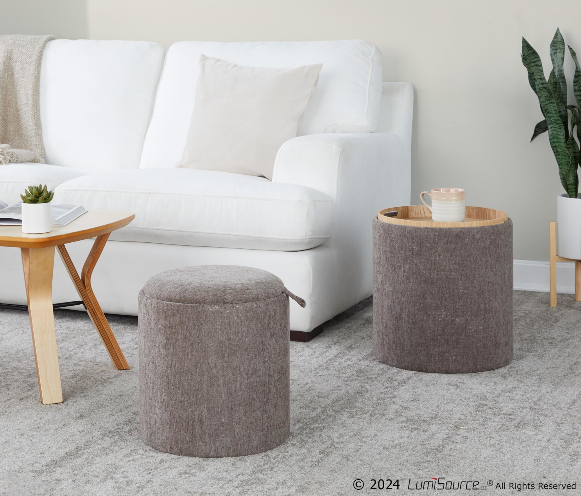 LumiSource Tray Brown Fabric Contemporary Nesting Ottoman Set 1 LumiSource Tray Brown Fabric Contemporary Nesting Ottoman Set