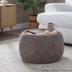 LumiSource Tray Brown Fabric Contemporary Ottoman Natural Wood Storage