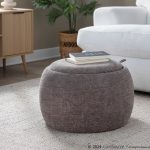 LumiSource Tray Brown Fabric Contemporary Ottoman Natural Wood Storage