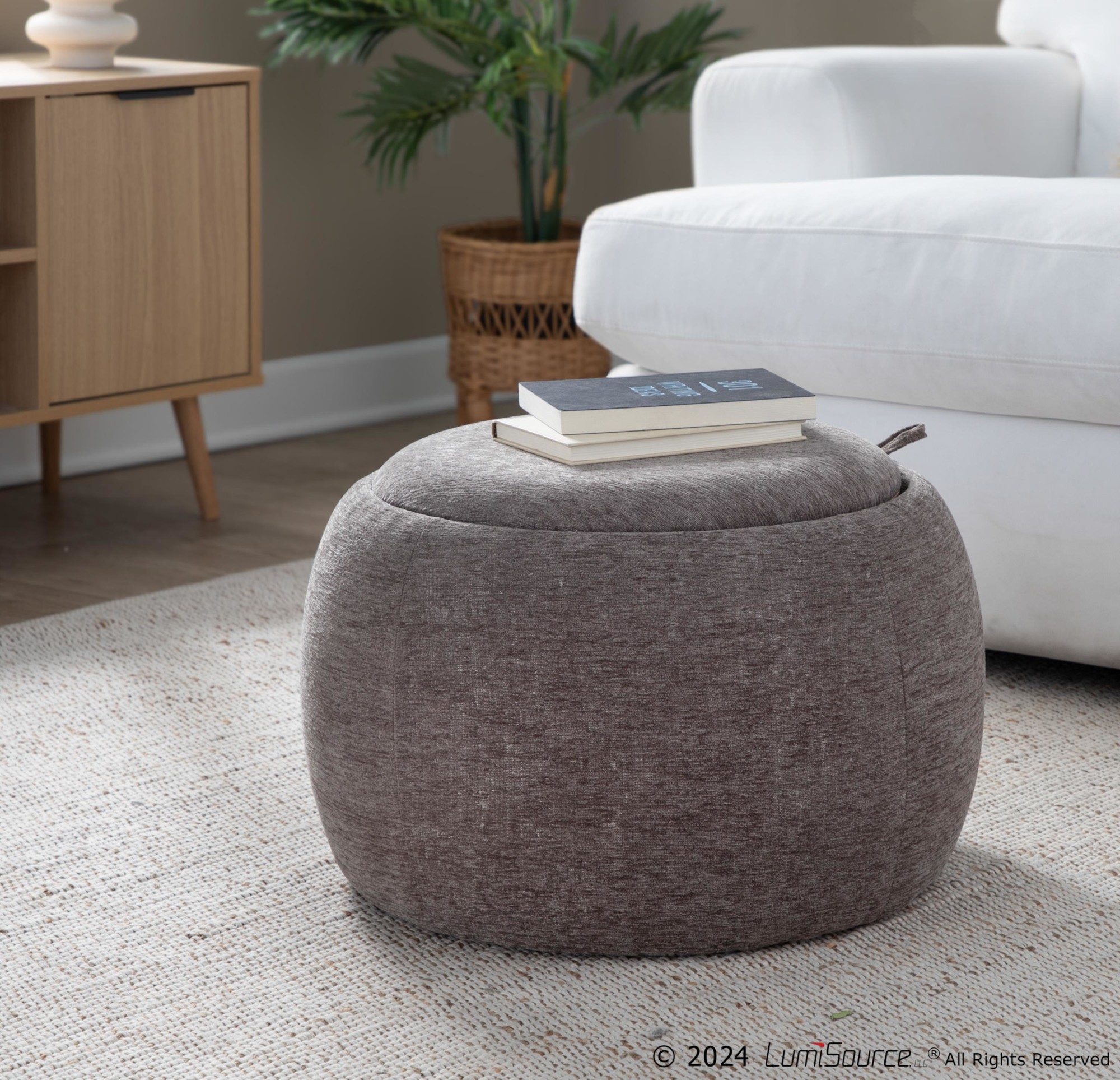 LumiSource Tray Brown Fabric Contemporary Ottoman Natural Wood Storage 3 LumiSource Tray Brown Fabric Contemporary Ottoman Natural Wood Storage - Image 3