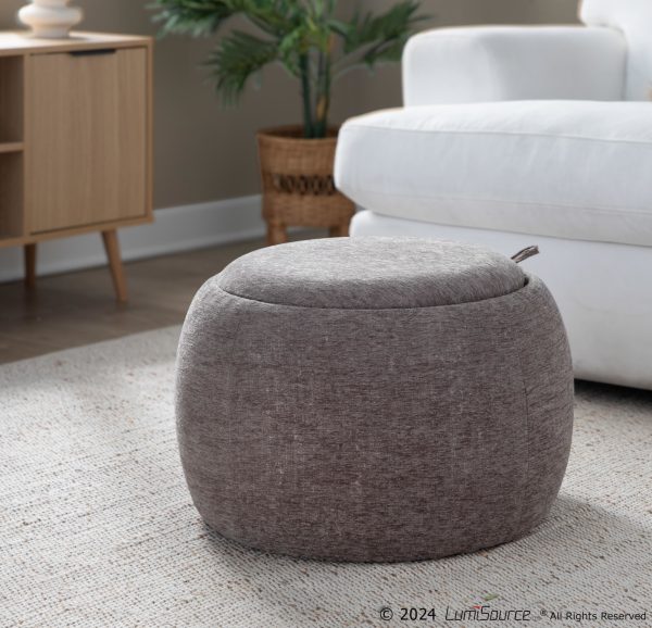 LumiSource Tray Brown Fabric Contemporary Ottoman Natural Wood Storage 3
