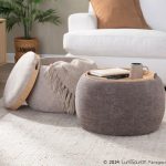 LumiSource Tray Brown Fabric Contemporary Ottoman Natural Wood Storage
