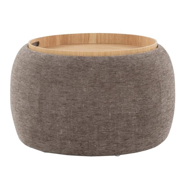LumiSource Tray Brown Fabric Contemporary Ottoman Natural Wood Storage 6