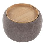 LumiSource Tray Brown Fabric Contemporary Ottoman Natural Wood Storage