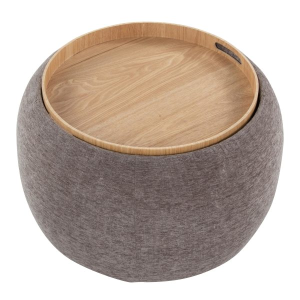 LumiSource Tray Brown Fabric Contemporary Ottoman Natural Wood Storage 9