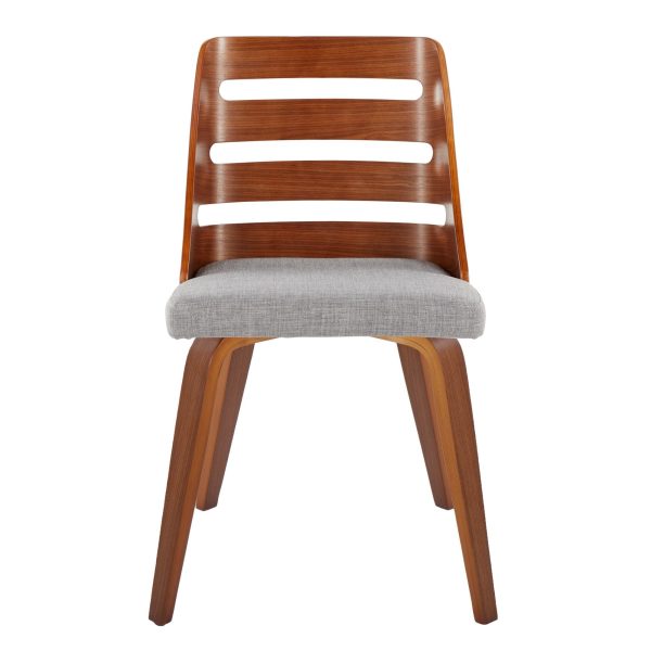 LumiSource Trevi Mid Century Walnut Wood Grey Fabric Chairs Set of 2 7