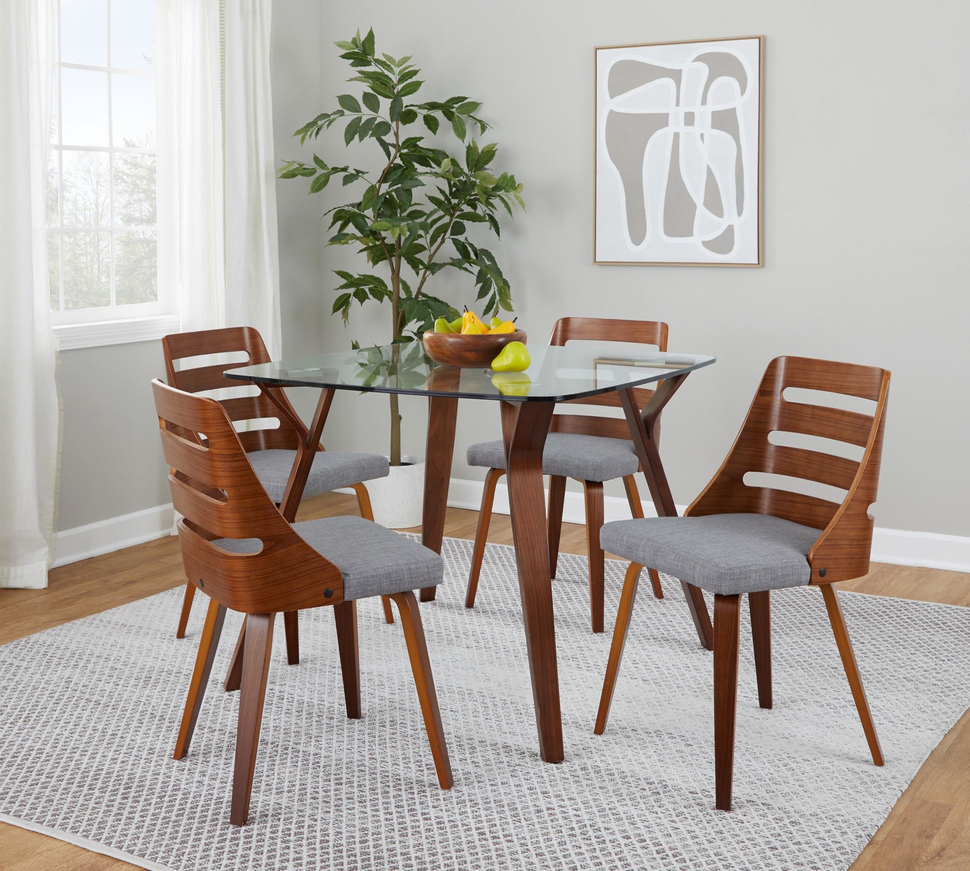 LumiSource Trevi Mid-Century Walnut Wood Grey Fabric Chairs (Set of 2) 1 LumiSource Trevi Mid-Century Walnut Wood Grey Fabric Chairs (Set of 2)