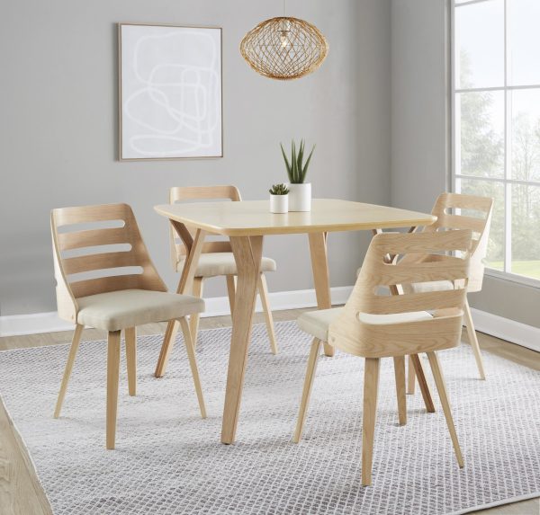 LumiSource Trevi Natural Wood Cream Mid Century Chairs 1