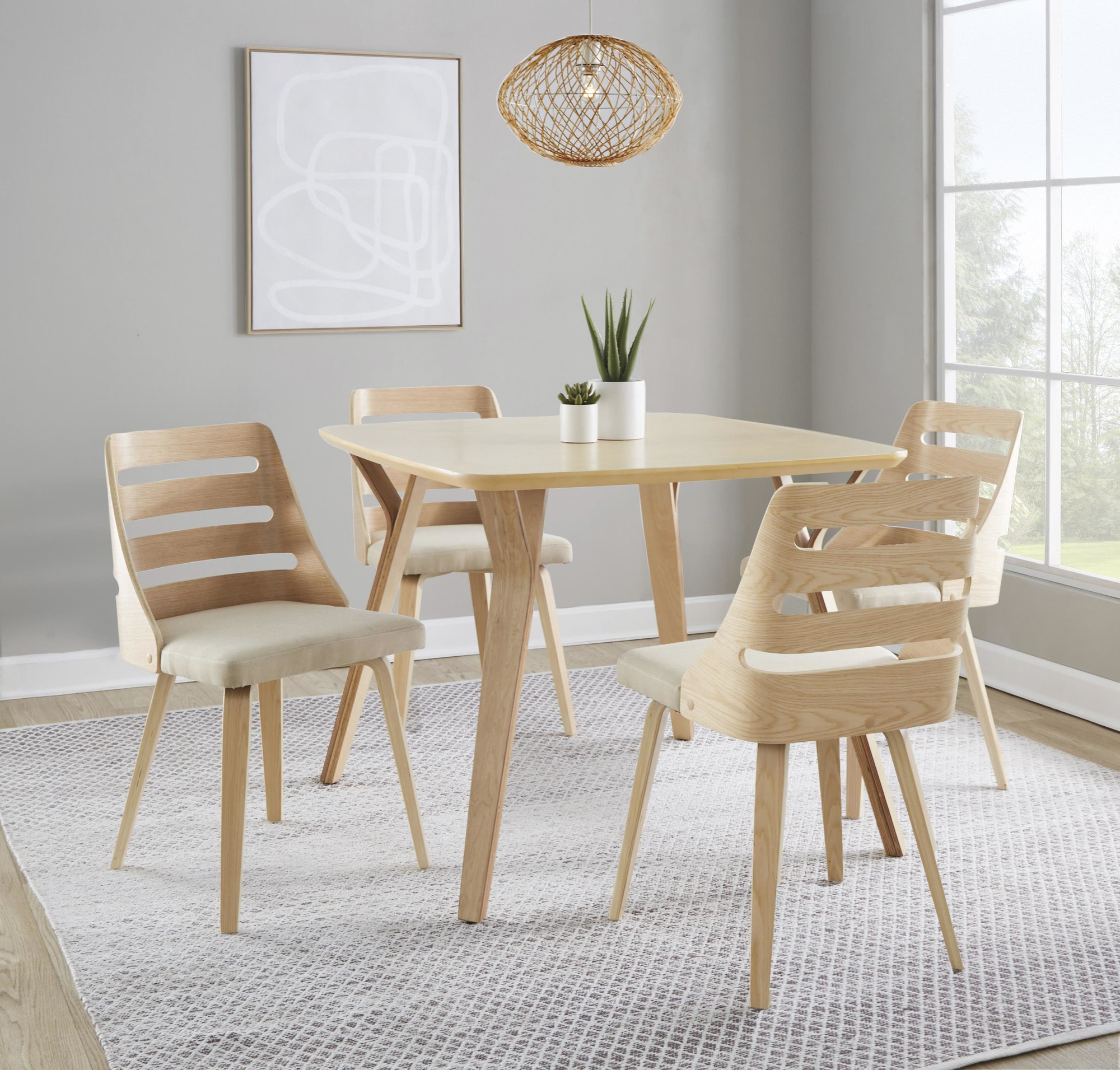LumiSource Trevi Natural Wood Cream Mid-Century Chairs 2 LumiSource Trevi Natural Wood Cream Mid-Century Chairs - Image 2