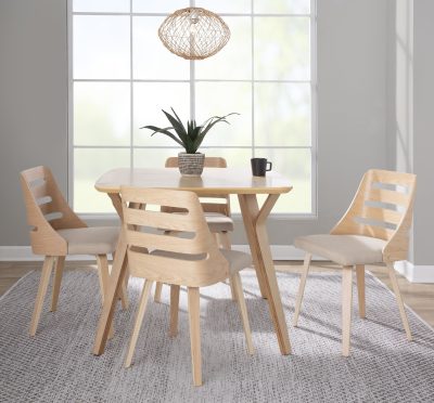 LumiSource Trevi Natural Wood Cream Mid-Century Chairs