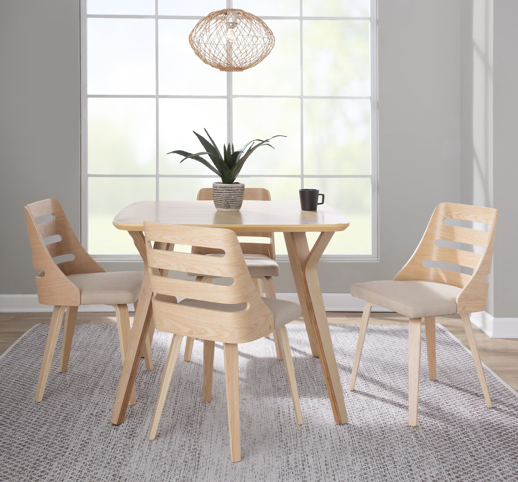 LumiSource Trevi Natural Wood Cream Mid-Century Chairs 1 LumiSource Trevi Natural Wood Cream Mid-Century Chairs