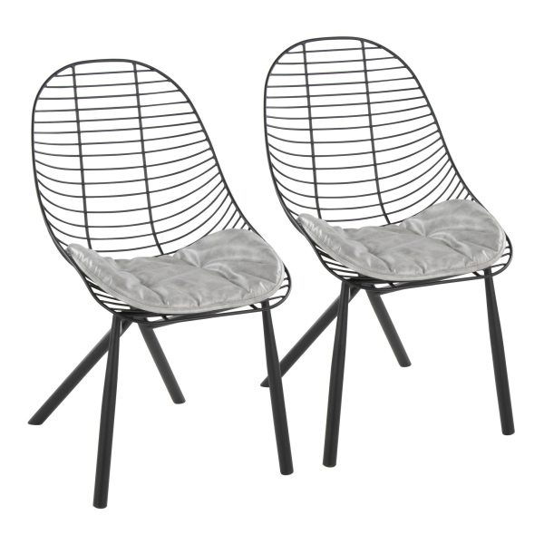 LumiSource Wired Black Metal Light Grey Contemporary Chairs Set of 2 1