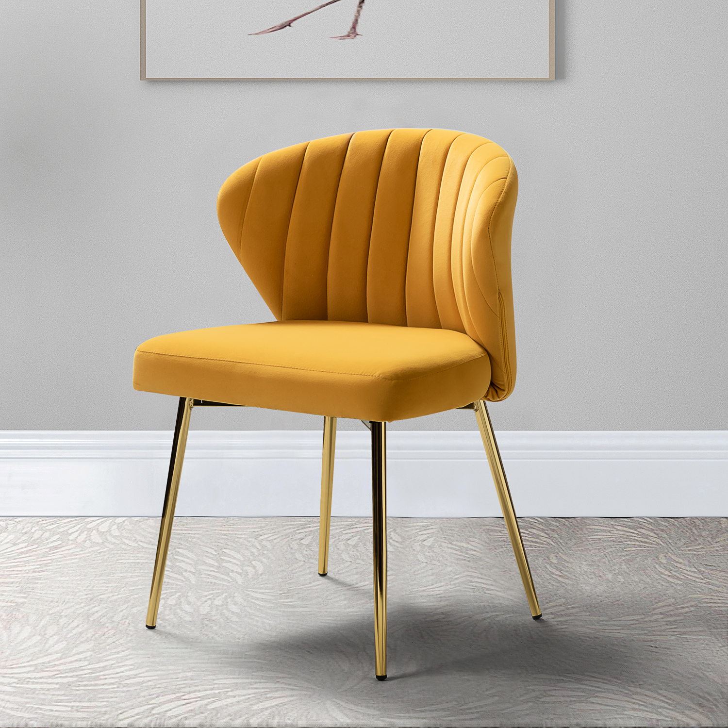 Luna Mustard Velvet Channel-Tufted Contemporary Side Chair 2 Luna Mustard Velvet Channel-Tufted Contemporary Side Chair - Image 2