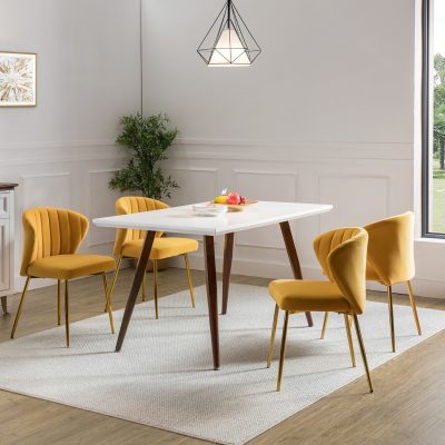 Luna Mustard Velvet Channel-Tufted Contemporary Side Chair