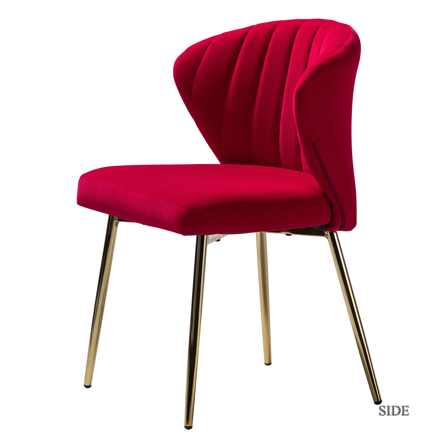 Luna Red Velvet Channel Tufted Accent Side Chair 3 Luna Red Velvet Channel Tufted Accent Side Chair - Image 3