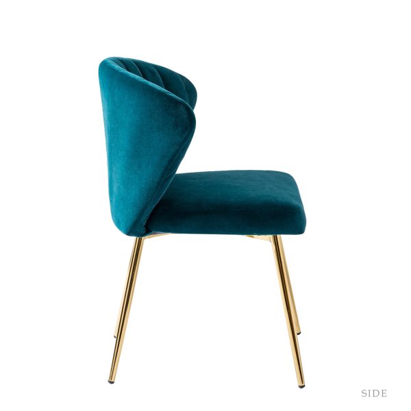 Luna Teal Velvet Channel Tufted Metal Leg Side Chair 2