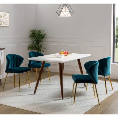 Luna Teal Velvet Channel Tufted Metal Leg Side Chair