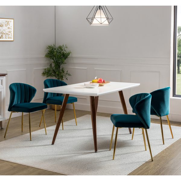 Luna Teal Velvet Channel Tufted Metal Leg Side Chair